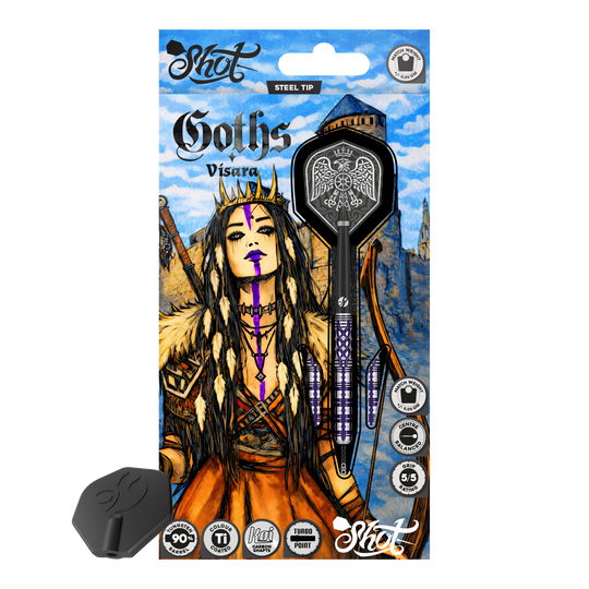 Šipky Shot Goths Visara Turbo Point ocelové - 23g Abgebildet sind die Shot Goths Visara Turbo Point Steeldarts mit einem Gewicht von 23 Gramm. Diese hochwertigen Darts bieten ein elegantes Design und eine ausgezeichnete Flugeigenschaft.