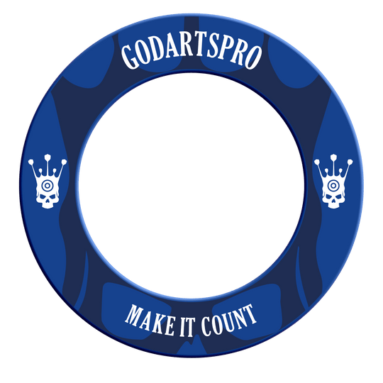 Dartboard-Surround in Blau ist abgebildet. Es dient zur Umrahmung und zum Schutz des Dartboards.