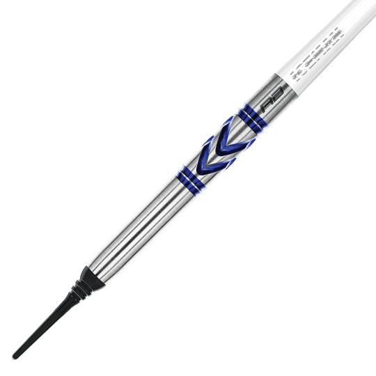 RD2542_Red_Dragon_Gerwyn_Price_Avalanche_Pro_Softdarts_2 Das Bild zeigt den Red Dragon Gerwyn Price Avalanche Pro Softdart mit 20g Gewicht. Der Dart hat ein silbernes Design mit blauen Akzenten und einer schwarzen Softspitze.
