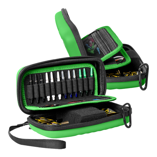 Pouzdro na šipky Bulls Orbis S - zelené Das Bild zeigt das Bulls Orbis S Dartcase in der Farbe Grün. Die Tasche bietet ein sicheres Fach für Darts und Zubehör.