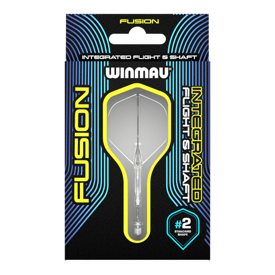 Systém letových hřídelí Winmau Fusion Standard Clear Auf dem Bild ist ein Winmau Fusion Flight & Shaft System in einer Verpackung zu sehen. Das Produkt ist durchsichtig und hat die Standardform #2.