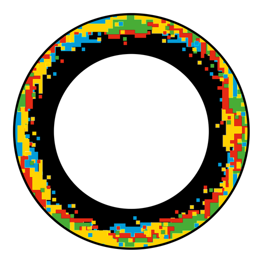 Obložení terče McDart Pixel Das Bild zeigt ein Produkt mit der Bezeichnung 'MSF-H1_McDart_Pixel_Dartboard_Surround_Schwarz_2'. Es handelt sich um einen schwarzen Surround für ein Dartboard.