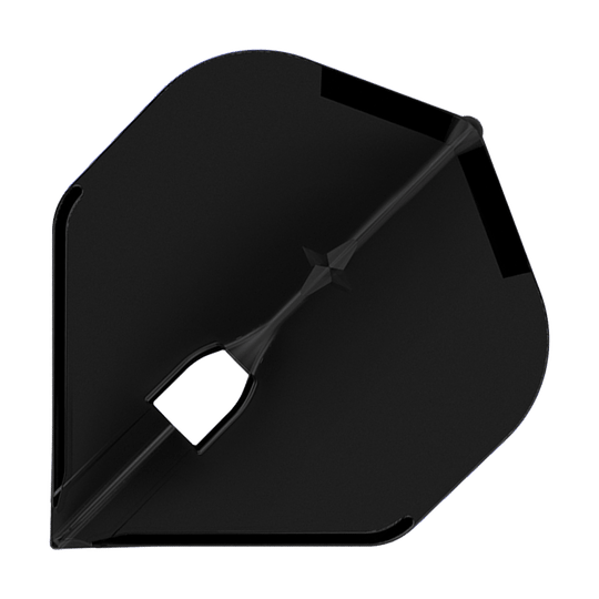 L-Style Champagne L1PRO Flights Das Bild zeigt ein schwarzes Dart-Flight in einer modernen Form. Die Oberfläche ist glänzend und glatt gestaltet.