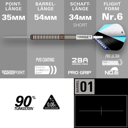 Target Adam Lipscombe Swiss Points Steeldarts - 25g Auf dem Bild sind Target Adam Lipscombe Swiss Points Steeldarts dargestellt. Diese Darts sind speziell für professionelle Anforderungen entwickelt.