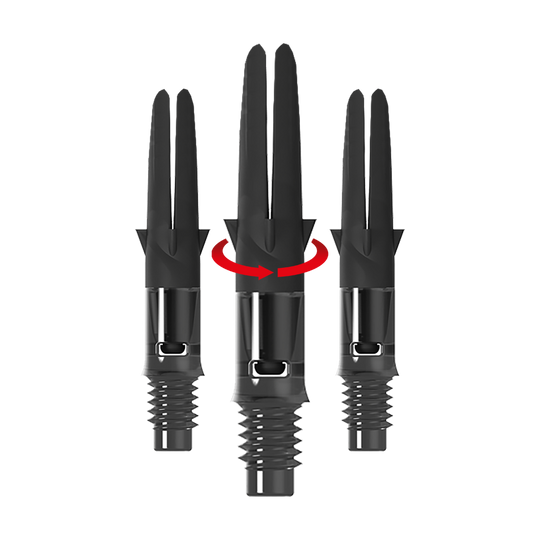 Das Bild zeigt einen schwarzen L-Style Carbon Silent Straight Dart-Schaft ohne Kappen in 26mm Länge als Symbol. Der Schaft ist als Set hervorzuheben.