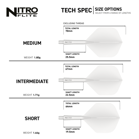 Das Bild zeigt die Red Dragon Nitroflite White Shaft White Flights No2. Es handelt sich um weiße Dartflights mit weißem Schaft.