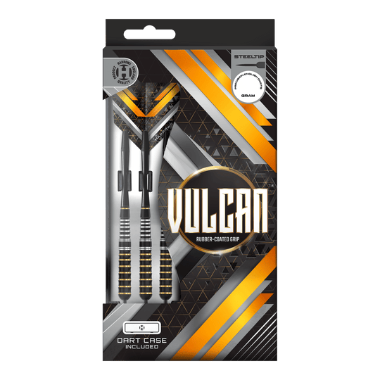 Das Bild zeigt Harrows Vulcan Steeldarts. Die hochwertige Verarbeitung ist deutlich sichtbar.