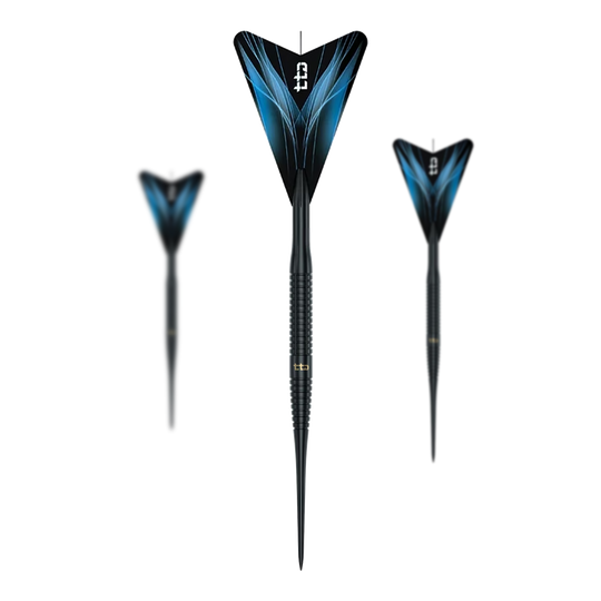 Das Foto zeigt ein ganzes Set der Caliburn TTD Complete Titanium T3 Black Steeldarts, 7g. Es ist ideal für anspruchsvolle Dartspieler geeignet.
