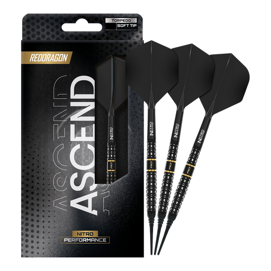 Gezeigt werden Red Dragon Ascend Torpedo Softdarts mit 22g. Die Softdarts bieten eine gute Balance und Griffigkeit.