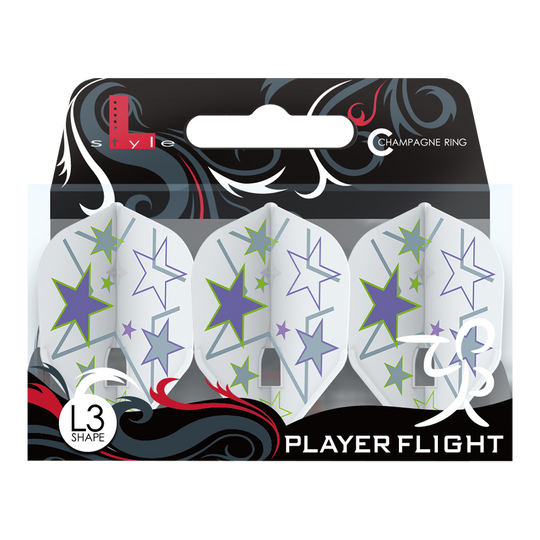 L-Style Ryan Murray V1 White L3PRO Flights Mehrere L-Style Ryan Murray V1 White L3PRO Flights liegen nebeneinander. Das Design ist klar zu erkennen.