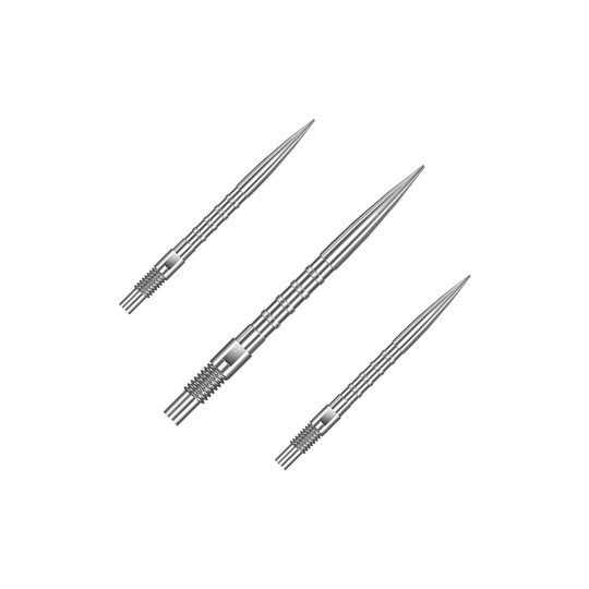 Špičky na šipky Harrows Quick Point Heavy Metal - stříbrné Das Bild zeigt ein Set von Harrows Quick Point Heavy Metal Grip Dartspitzen in Silber mit 26mm Länge. Es sind mehrere Dartspitzen auf dem Bild abgebildet.