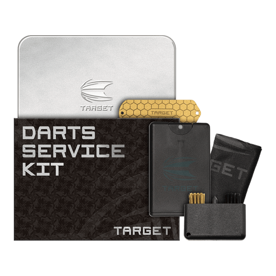 Sada pro servis šipek Target Zu sehen ist das Target Dart Servicing Kit. Dieses Set enthält verschiedene Werkzeuge und Zubehör zum Warten von Darts.