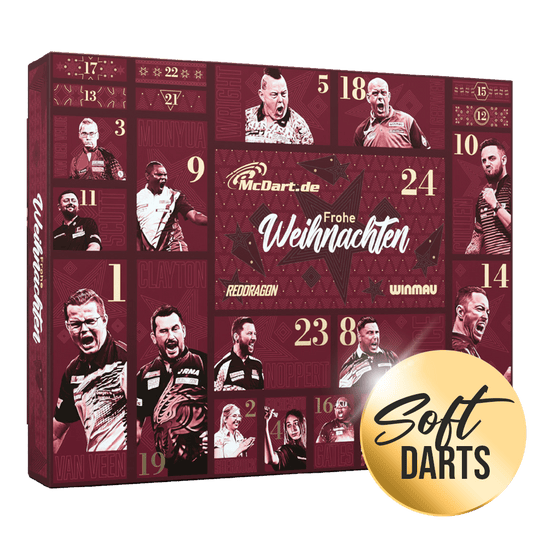 Adventní kalendář McDart Premium 2026 pro hráče soft dartů Zu sehen ist der McDart Premium Adventskalender 2026 für Softdart-Spieler. Der Kalender enthält exklusive Überraschungen rund um Softdarts.