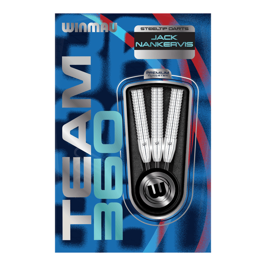 Ocelové šipky Winmau Team 360 Jack Nankervis - 24g Das Bild zeigt die Winmau Team 360 Jack Nankervis Steeldarts mit 24g Gewicht. Ideal für Dartspieler, die hochwertige Steeldarts bevorzugen.