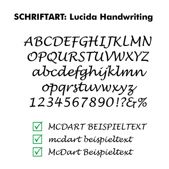 Flightdruck_Schriftart_LucidaHandwriting Das Bild zeigt einen Text in der Schriftart Lucida Handwriting mit dem Titel "Sicherheitsvorkehrungen während des Flugs". Am unteren Rand sind drei grüne Häkchen in Kästchen neben Stichpunkten zu sehen.