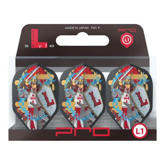 Zwei L-Style Robert Marijanovic V3 Black L1PRO Flights sind nebeneinander platziert. Die schwarze Struktur und die Form fallen ins Auge.
