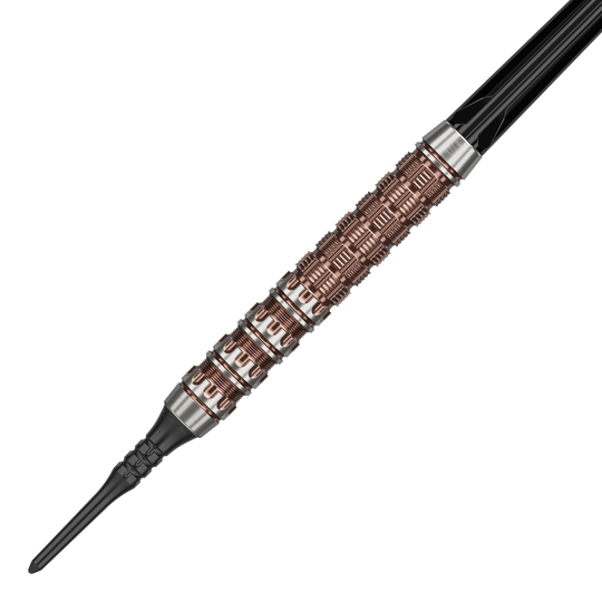 Zu sehen sind die Target Japan Prime Series George Nishitani Raptor GEN6 Softdarts mit einem Gewicht von 21,5g. Die Softdarts werden aus einer anderen Perspektive dargestellt.