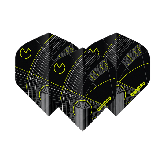 Letky Winmau Prism Delta MvG černá zelená č. 2 Das Bild zeigt die Winmau Prism Delta MvG Black Green No2 Standard Flights. Diese Flights sind in Schwarz und Grün gehalten und für Darts geeignet.