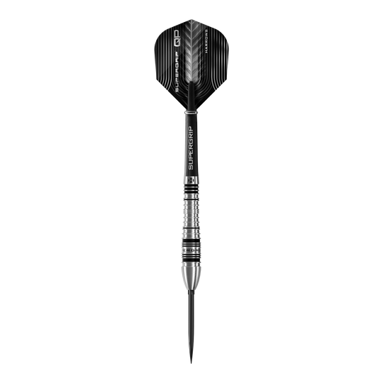 Harrows Supergrip Bomb Quick Point ocelové šipky Das Bild zeigt die Harrows Supergrip Bomb Quick Point Steeldarts. Die Darts sind für präzises Werfen im Dartspiel entwickelt.