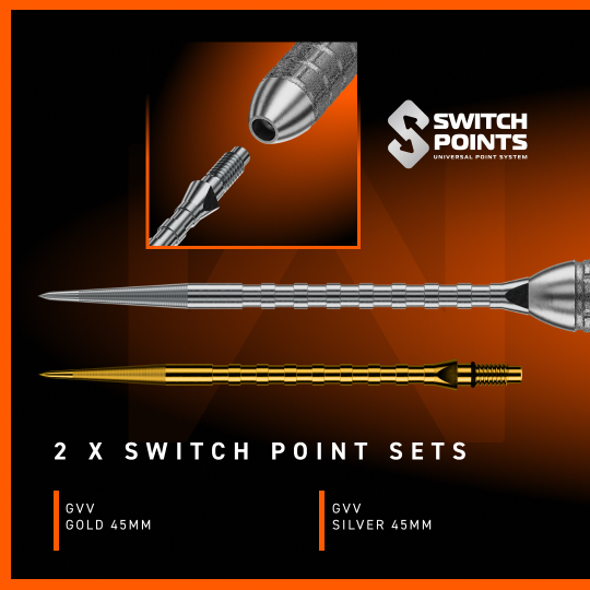 Šipky Winmau Gian Van Veen W-MAX Switch Point ocelové Winmau Gian Van Veen W-MAX Switch Point Steeldarts werden im Bild präsentiert. Die Darts sind klar und deutlich zu erkennen.