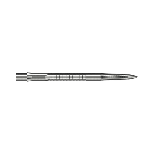 Ocelové hroty na šipky Caliburn System - Micro Grip - stříbrné Die Abbildung zeigt eine Caliburn Evo System Steeldartspitze Micro Grip in Silber mit 36 mm Länge. Die Spitze ist detailliert und auf weißem Hintergrund dargestellt.