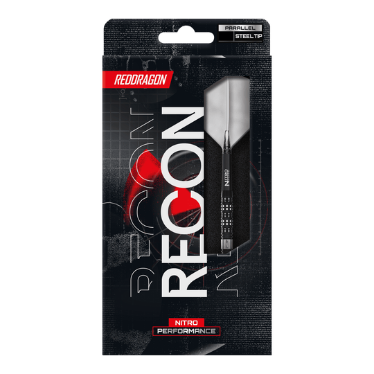 Red Dragon Recon Parallel Steeldarts Das Bild zeigt die Red Dragon Recon Parallel Steeldarts. Die Darts sind für Präzision und Leistung konzipiert.