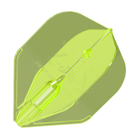 Letky L-Style Fantom L1EZ neonově žluté Das Bild zeigt das Produkt 'L-Style Fantom L1EZ Flights Neongelb'. Es handelt sich um ein transparentes, neongelbes Dartflight-Zubehör.