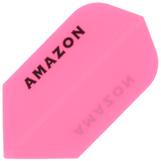 a27517f949d7d0eb Auf dem Bild ist ein pinkes Dart-Flügelchen mit der Aufschrift "AMAZON" zu sehen. Es handelt sich um das Produkt "Amazon Flights A27".
