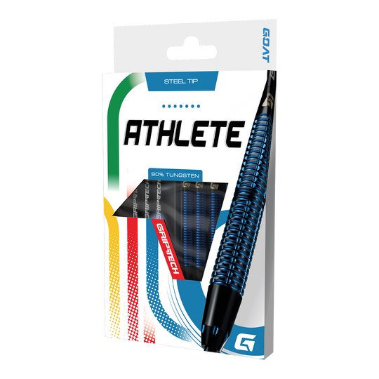 Šipky GOAT Athlete Blue Tungsten Steel Das Foto zeigt die GOAT Athlete Black Tungsten Steeldarts. Diese Steeldarts zeichnen sich durch ihre Robustheit aus.