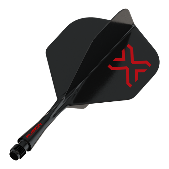 Das Bild stellt den Artikel 8863_Winmau_Fusion_Blade_X_No2_Standard_Flights_Schwarz_22mm_1 dar. Es handelt sich vermutlich um einen einzelnen schwarzen Dart-Flight mit 22mm Größe.