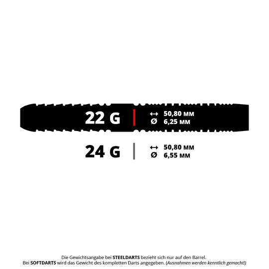 Red Dragon Recon Parallel Steeldarts Das Bild zeigt Steeldarts mit dem Namen 'Recon Parallel' von Red Dragon. Die Darts wiegen 22 Gramm.