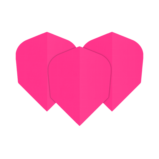 Ein Set aus Nylon-Stoff No6 Flights in Neonpink ist abgebildet. Es handelt sich um Dart-Flights für Pfeile.