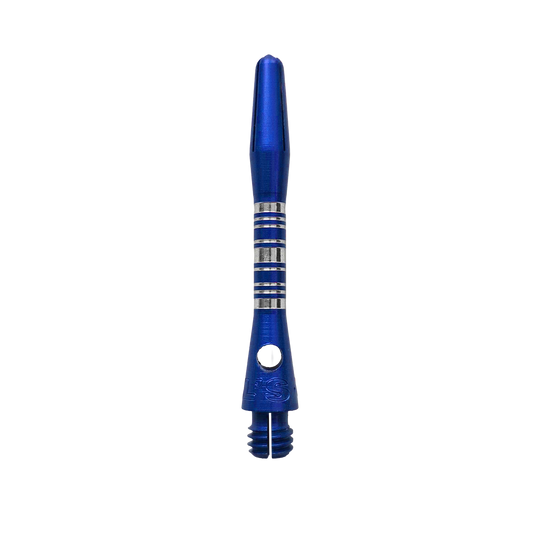 Hliníkové shafty Bulls NL Supra - modré - 34 mm Bulls NL Supra Aluminium Shafts in Blau und 34 mm Länge werden dargestellt. Diese Dartschäfte sind besonders robust und für präzises Werfen geeignet.