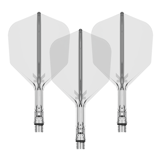 Lety Target K-Shift No6 – Vymazat Ein Set von Target KShift No6 Dart-Flights in klarer, durchsichtiger Optik, 19 mm lang. Die Abbildung zeigt mehrere Flights als Set.