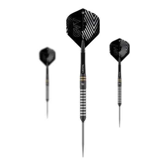 Ocelové šipky Winmau Gian Van Veen TS Switch Point Zu sehen sind Winmau Gian Van Veen TS Switch Point Steeldarts als Set. Das Bild zeigt mehrere Darts nebeneinander.