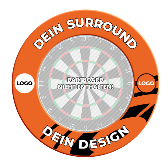 Obložení terče s vaším designem Abgebildet ist ein Dartboard Surround in Neonorange mit besonderem Design. Der Dateiname lautet 'MSF-NeonOrange_Dartboard_Surround_Wunschdruck_NeonOrange_3'.