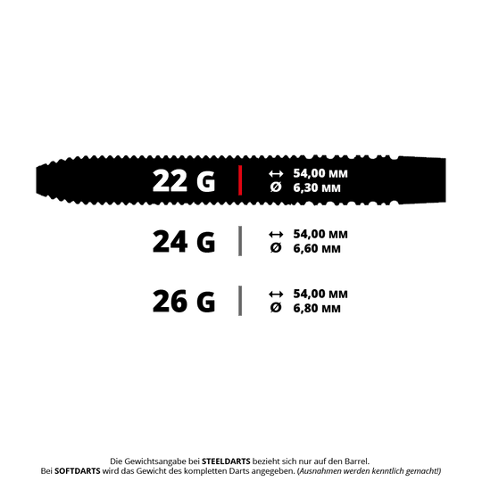 Abgebildet ist ein Steeldart-Set. Das Produkt ist laut Dateiname ein Caliburn V-Series V2 Steeldart mit 22 Gramm.