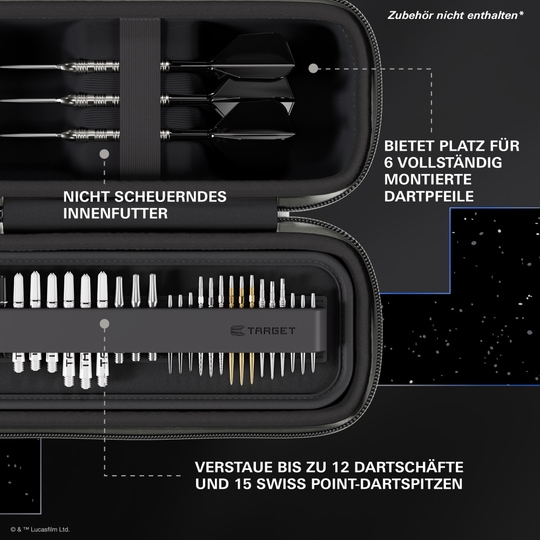Pouzdro na šipky Target Star Wars Boa – R2D2 Abgebildet ist das Target Star Wars Boa Dartcase - R2D2. Dies ist eine Darttasche im Stil von R2D2 aus Star Wars.