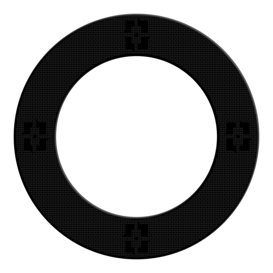 Das Bild zeigt das Produkt "McDart Precision Nano Dartboard Surround". Es handelt sich um einen schwarzen, ringförmigen Schutzrand mit geprägtem Muster für eine Dartscheibe.