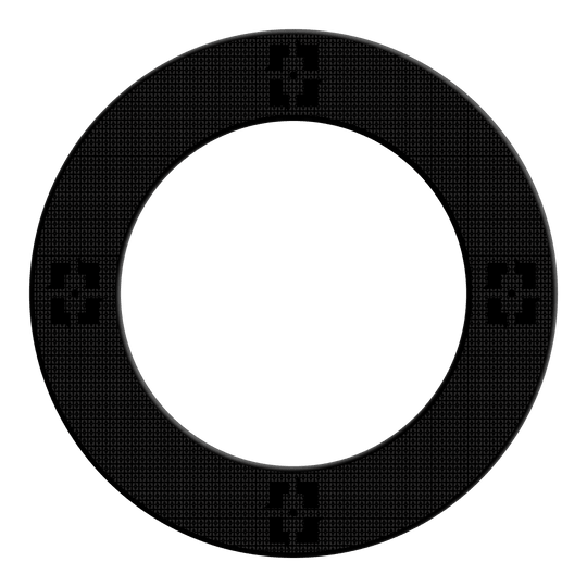Obložení terče McDart Precision Nano Das Bild zeigt das Produkt "McDart Precision Nano Dartboard Surround". Es handelt sich um einen schwarzen, ringförmigen Schutzrand mit geprägtem Muster für eine Dartscheibe.