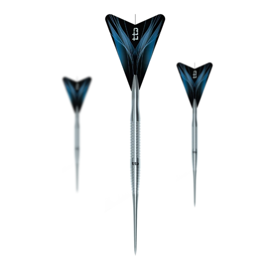 Caliburn TTD Complete Titanium T3 Stříbrné Steeldarts - 7g Zu sehen ist das Set Caliburn TTD Complete Titanium T3 Silver Steeldarts - 7g. Es handelt sich um ein silbernes Dartset aus Titan mit einem Gewicht von 7 Gramm pro Dart.