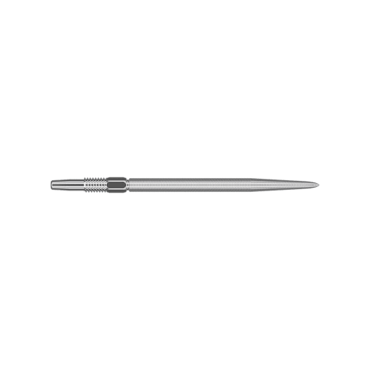Cílové hroty Swiss Point Nano Dart - Stříbrné Dies ist eine silberne Dartspitze mit feiner Riffelung. Sie ist lang und schmal geformt und hat eine glatte Spitze.