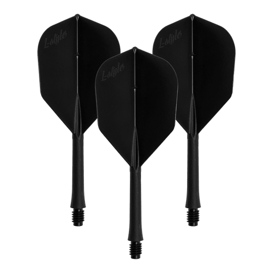 Das Bild zeigt ein Set von schwarzen Dart-Flights. Die Datei heißt LSF-900_L-Style_BarFlight_Schwarz_1Set.