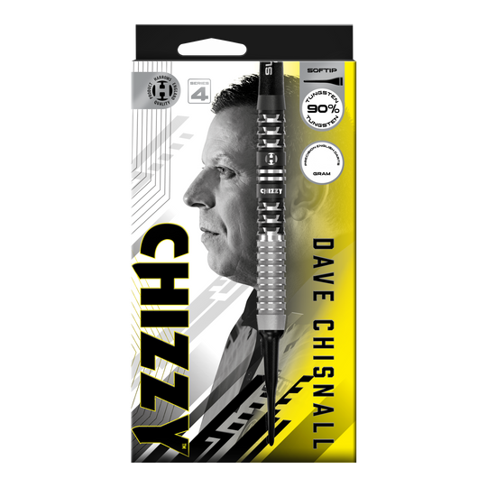 Das Bild zeigt die Harrows Dave Chisnall Chizzy Series 4 Softdarts. Diese Softdarts wurden für Präzisionswürfe entwickelt.