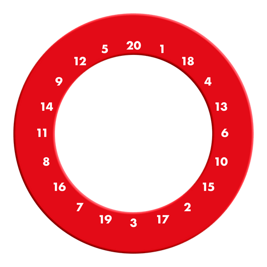 Obložení terče s HD čísly - vlastní barvy Zu sehen ist ein roter Dartboard Surround ohne Logo. Das Produkt besitzt Zahlen im HD-Design.