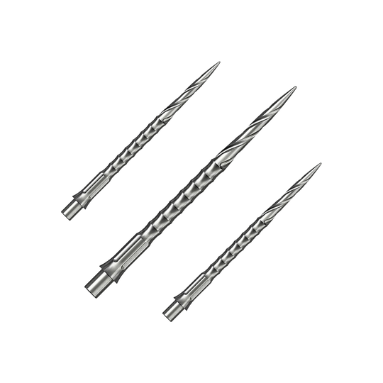 Ocelové hroty na šipky Caliburn System - Spiro - NoLip - stříbrné Das Bild zeigt vermutlich eine Steeldartspitze aus Silber mit einer Länge von 36 mm. Es handelt sich um eine Spiro NoLip Spitze aus dem Caliburn Evo System.