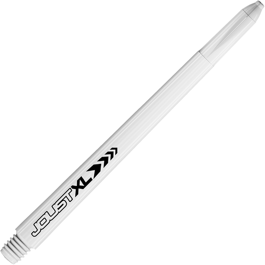 C817_Red_Dragon_Joust_XL_Shafts_Weiss_65mm_2 Das Bild zeigt einen weißen Dart-Schaft mit der Aufschrift "JOUST XL". Es handelt sich um das Produkt "Red Dragon Joust XL Shafts - Weiß - 65mm".