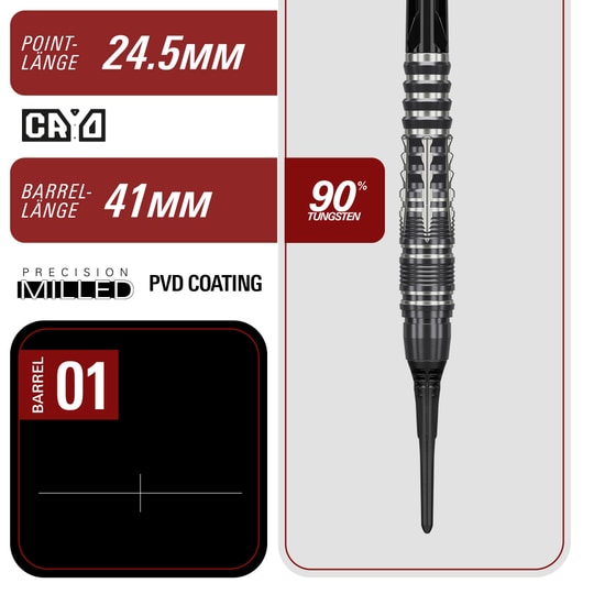 Měkké šipky Target Black Marque Blaze - 18g Die Target Black Marque Blaze Softdarts - 18g sind abgebildet. Diese Darts zeichnen sich durch ihr elegantes schwarzes Design aus.