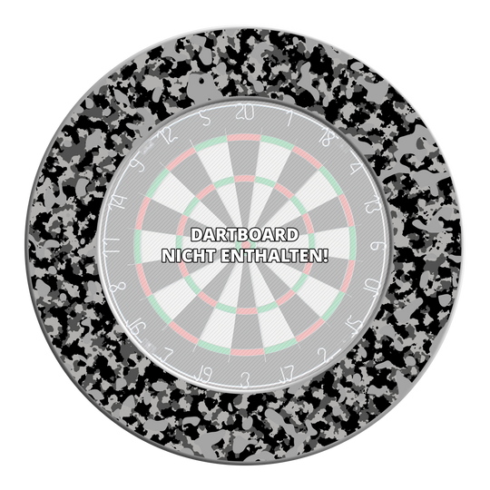Obložení terče McDart Camo Auf dem Bild ist das Produkt DBS-CAMO2_McDart_Camo_Dartboard_Surround_Urban_1 zu sehen. Es sieht nach einem Dartboard-Surround in Tarnmuster aus.