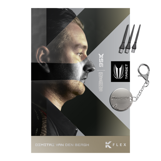 Měkké šipky Target Dimitri Van Den Bergh 95K - 19g Das Bild zeigt die Target Dimitri Van Den Bergh 95K Softdarts mit einem Gewicht von 19 Gramm. Die Softdarts sind für präzises Werfen und professionelles Dartspiel konzipiert.